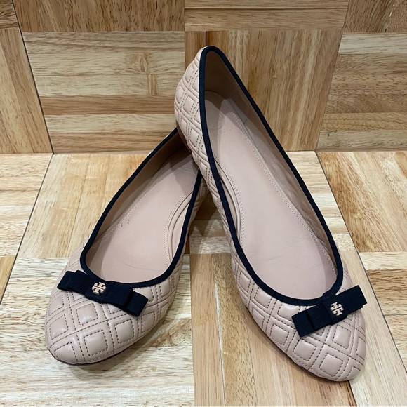 TORY BURCH Marion Quilted Ballet Flat North Nappa Gross Grain Quilt Stitch 10.5 - Picture 2 of 13
